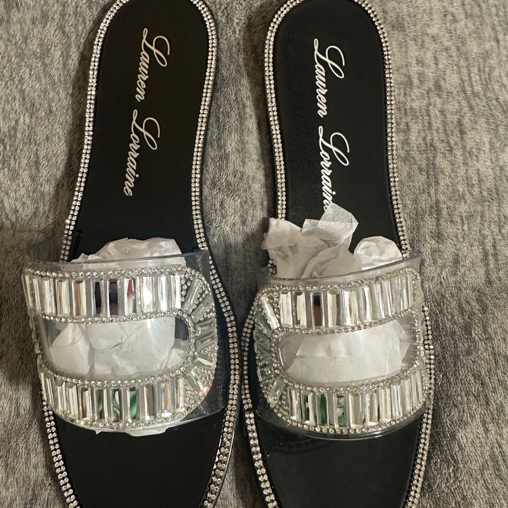 Lauren Lorraine Crystal Embellished Slide Sandals